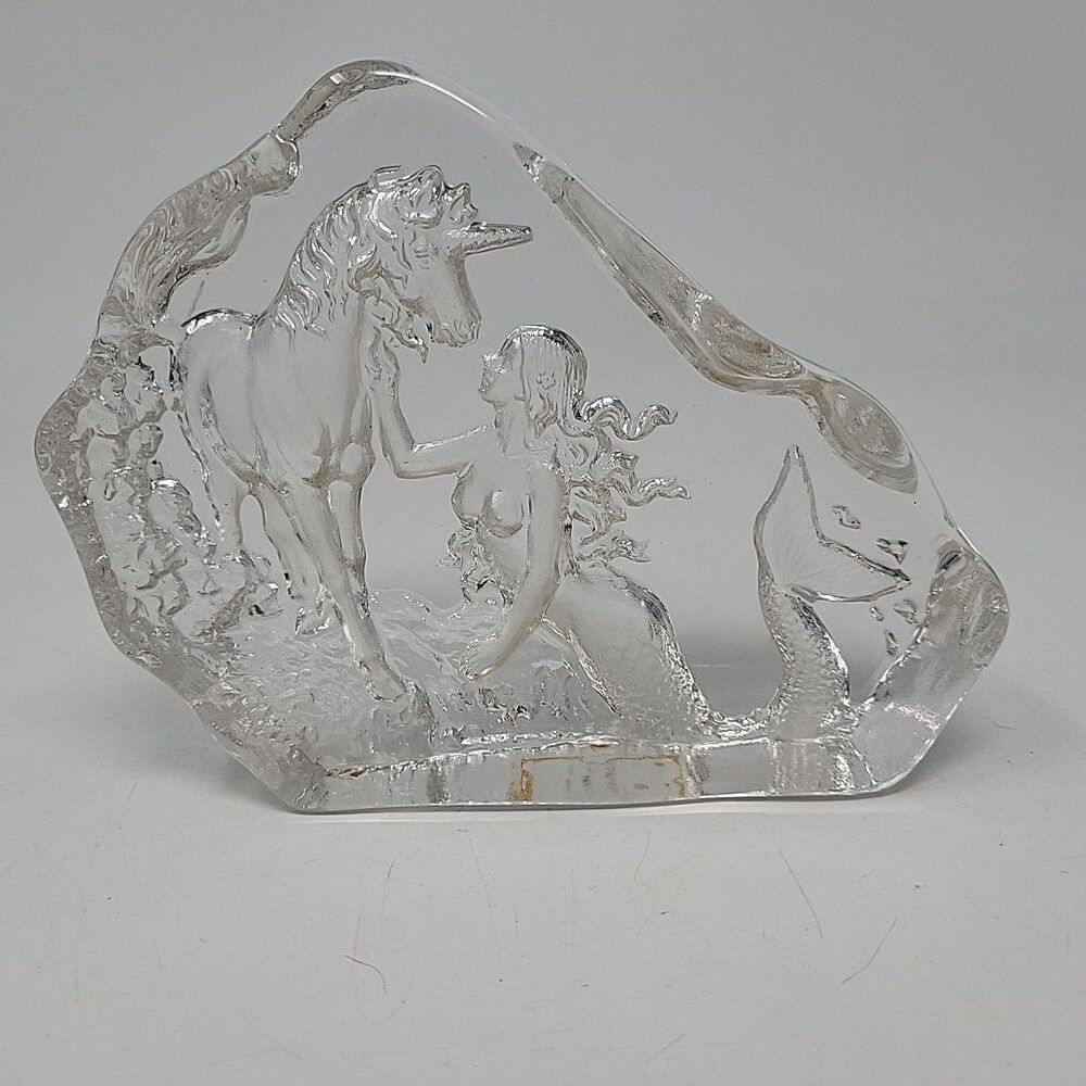 Vintage Mermaid And Unicorn Glass Paperweight Fantasy Art 90s Vigour Giftland